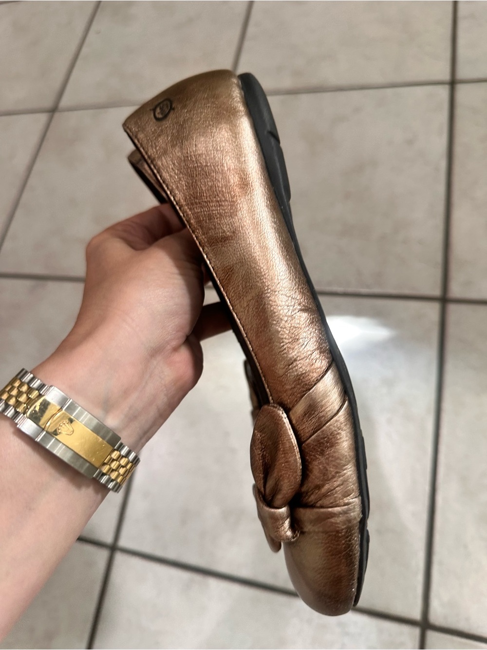 Born Metallic Gold Knot Ballet Flats - Women's Leather Size 7 Comfort Shoes - Picture 11 of 12